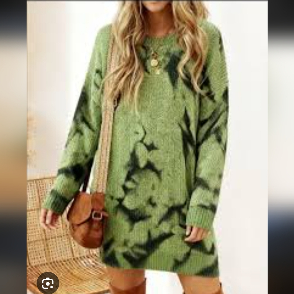 Urban Outfitters Green Tie-Dye Long Sleeve Top Waffle / Dress XS